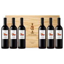 Load image into Gallery viewer, 2018 Toymaker | Napa Valley | Cabernet Sauvignon | Red Wine | Martha McClellan | Rated 97+ Points by Lisa Perrotti-Brown of The Wine Independent 750 ML 6 wine bottles image each with toy bi-plane airplane above the word Toymaker and the vintage 2018 in front of an original wood case box with Toymaker tin soldier branding.